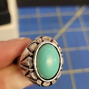 Turquoise Faux Stone Silver Tone Adjustable Size 8.5 Ring